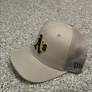 New Era Tan A’s Cap with Green and Yellow Logo
